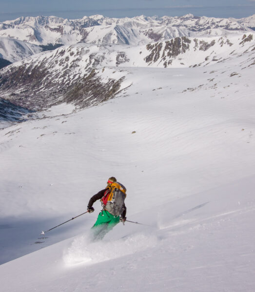 Christy Mahon skiing in Upper Lost man near Independence Pass.