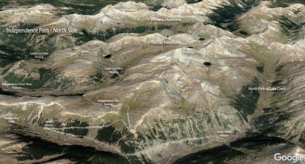 Aerial image showing the north side of Independence Pass ski options
