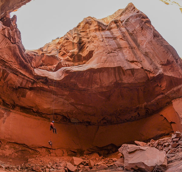 Rappelling in the High Spur canyon of Robbers Roost.