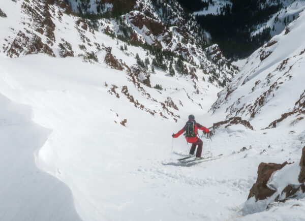 Dropping in on the Rat Tail couloir.