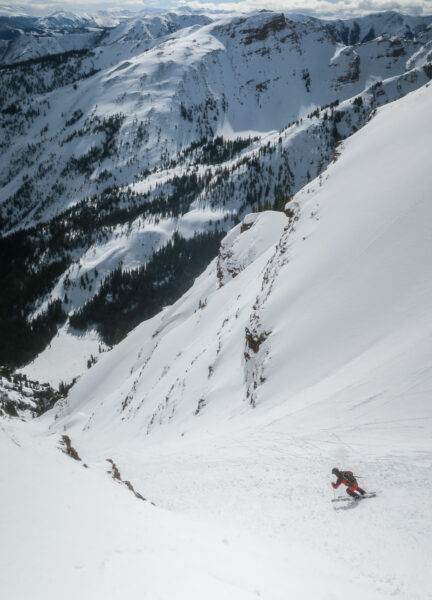 Pete Gaston skiing the Rat Tail Couloir