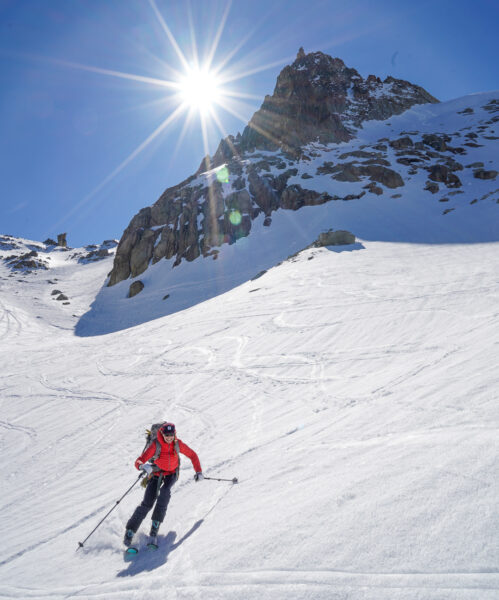 Skiing the Bielenhorn on Day one of the Urner Traverse