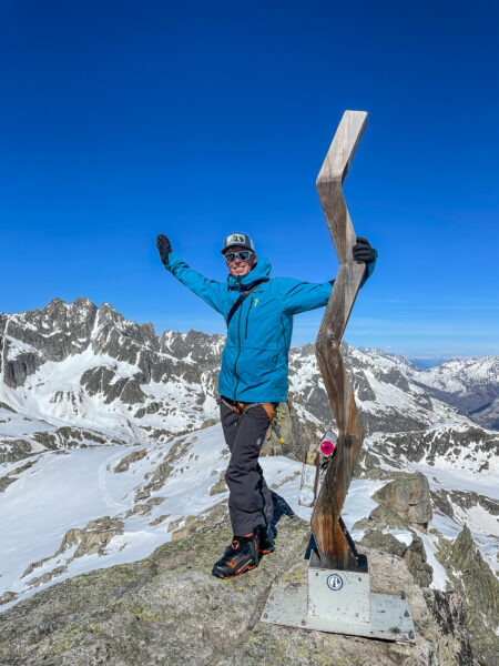 Ted Mahon on the summit of the Bielenhorn on the Urner Traverse
