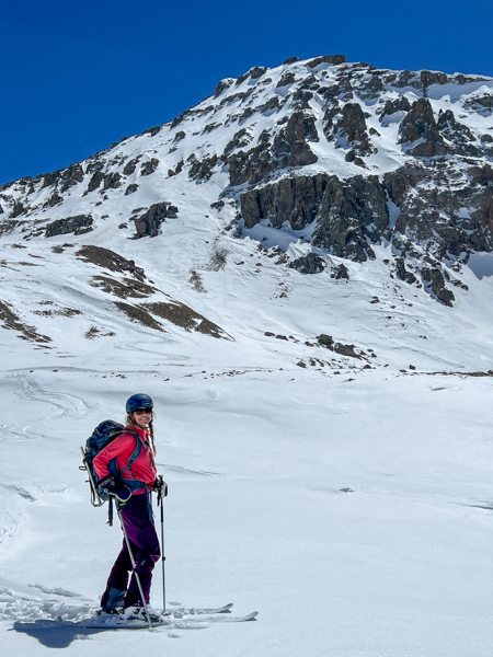 At the base of Mount Emma after a ski descent of the north face.