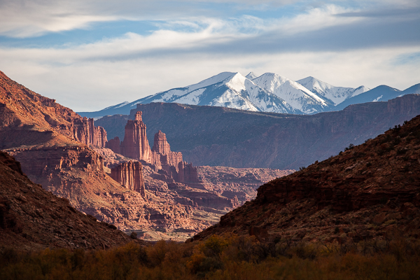 La Sal mountains and Fischer Towers