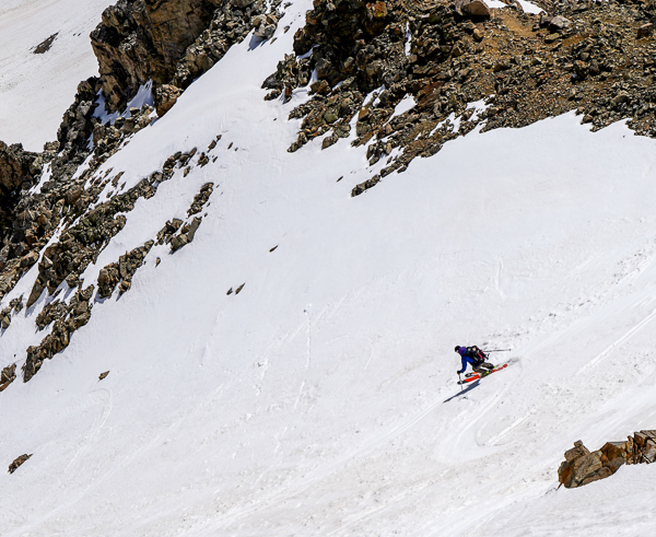 Skiing the Hopeful Couloir.