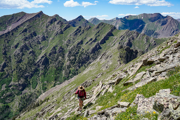 Bypassing the pinnacles on the backside of the cirque.