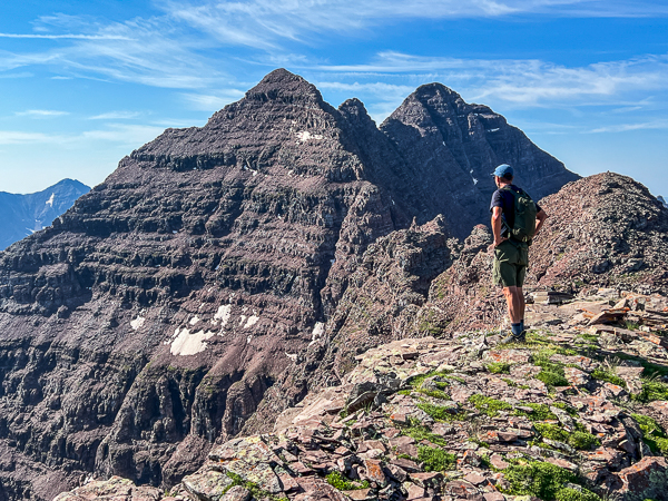 Chris Davenport, on the first ridge highpoint, looking over towards North Maroon Peak.