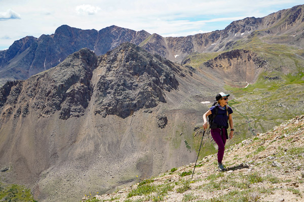 Christy Mahon hiking up to the saddle of Truro peak.