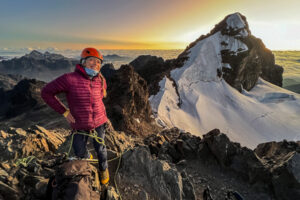 Christy Mahon at sunrise on Tarija Peak.