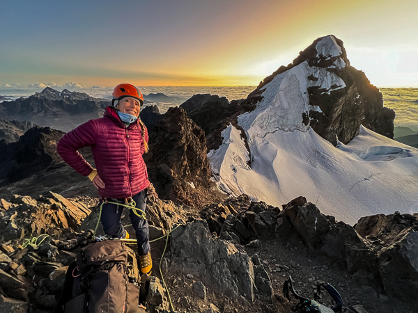 Christy Mahon at sunrise on Tarija Peak.