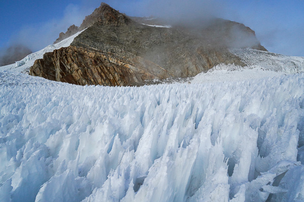 Huayna Potosi summit view and penitentes