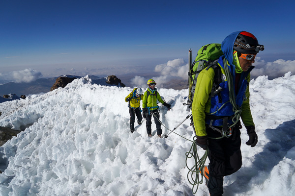 Climbers reaching the summit of Huayna Potosi