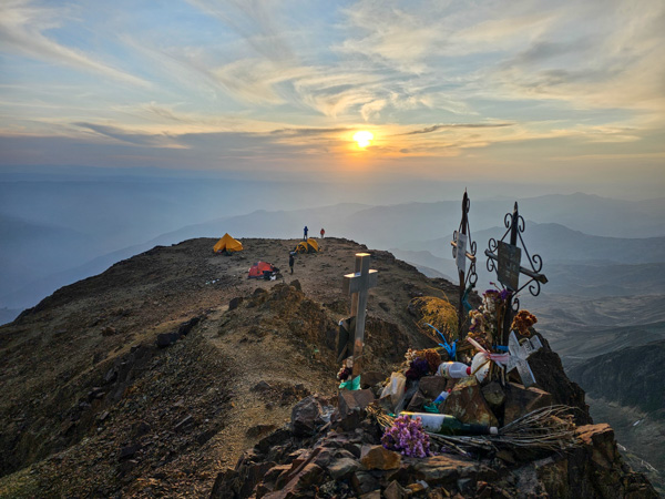 Looking back at the Nido de Condores camp on Illimani