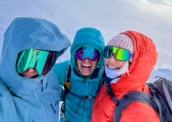 Ted Mahon, Christy Mahon, and Lissa Ballinger on the summit of Mount Yotei