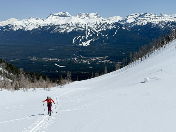 Skinning up to the saddle between Fairview Mountain and Saddle Mountain.